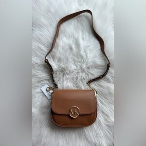 Michael Kors Brown Leather Crossbody with Gold Logo Hardware